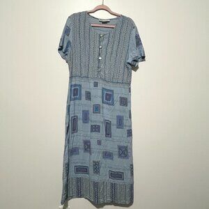 Norm Thompson Womens VTG Maxi Dress Size 14 Blue Printed Coastal Beach Summer